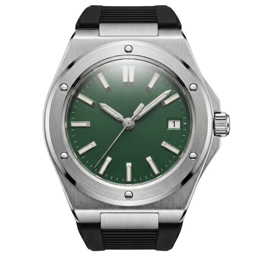 Pergor Valtor Green Rubber – automatic watch, stainless steel case and bracelet