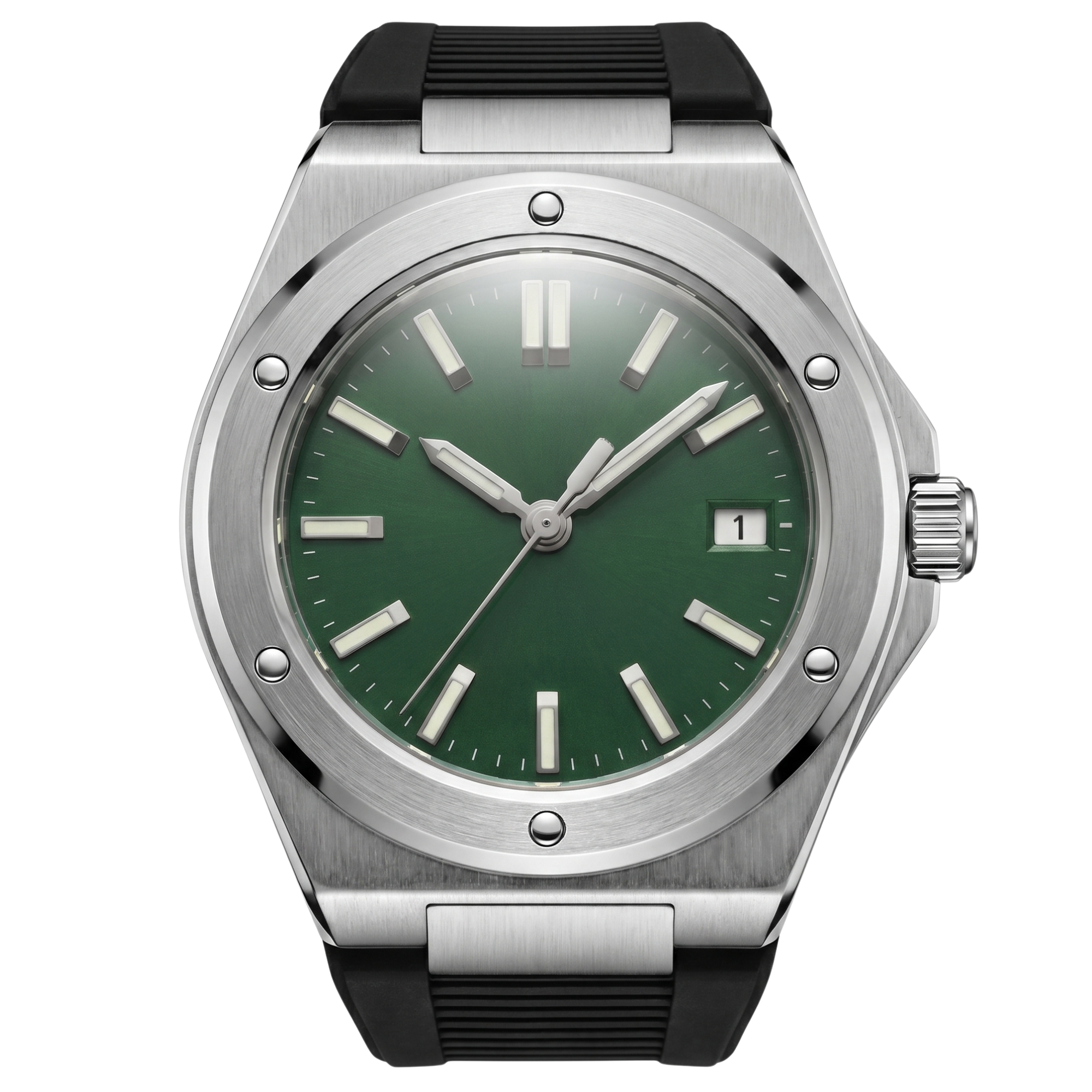 Pergor Valtor Green Rubber – automatic watch, stainless steel case and bracelet