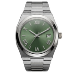 Pergor Tolaris Olive Steel – automatic watch, stainless steel case and bracelet