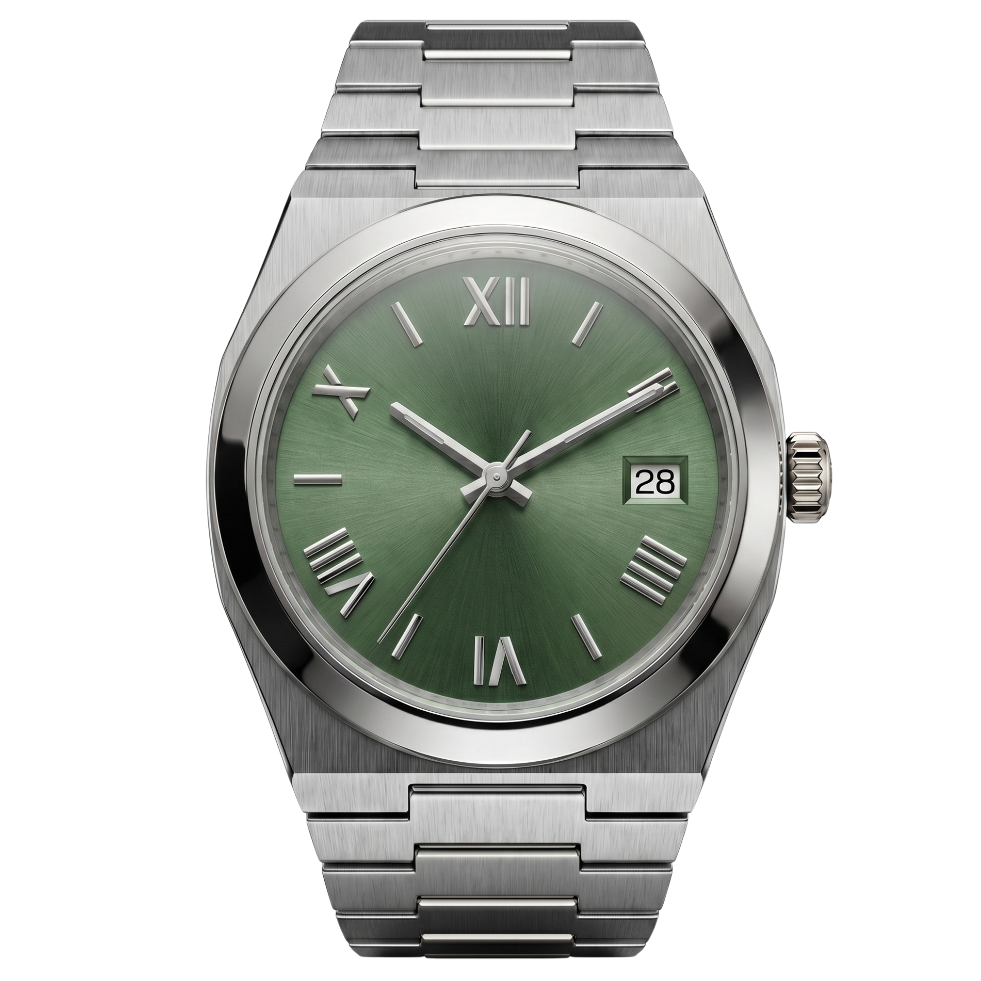 Pergor Tolaris Olive Steel – automatic watch, stainless steel case and bracelet