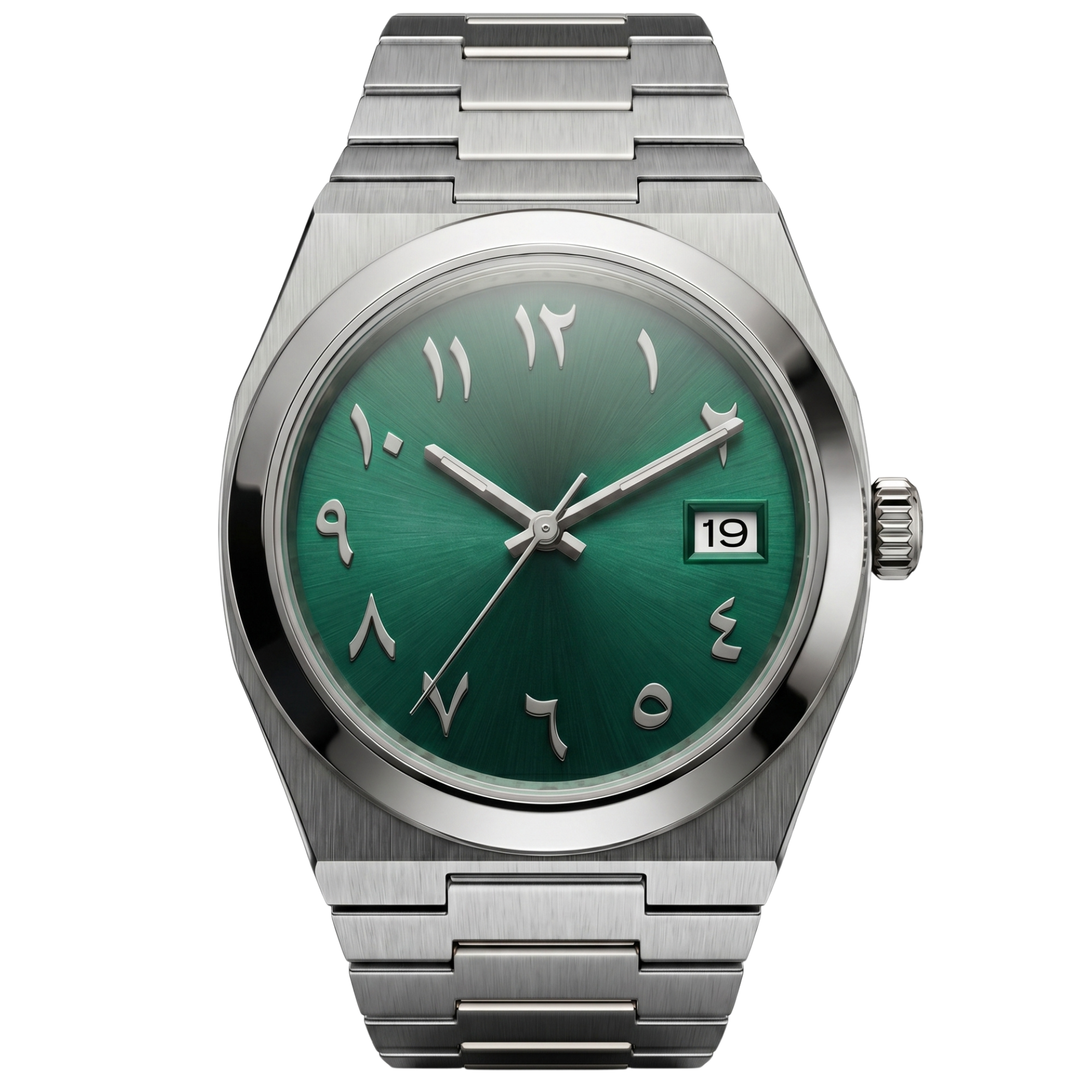 Pergor Tolaris Arabic Green Silver – automatic watch, stainless steel case and bracelet