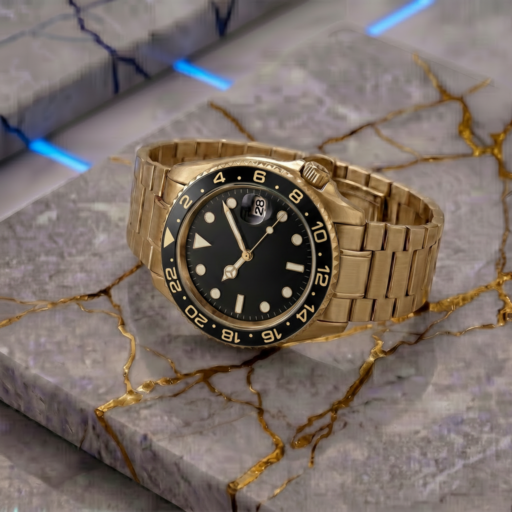 Pergor Navex Black Gold – automatic watch, stainless steel case and bracelet