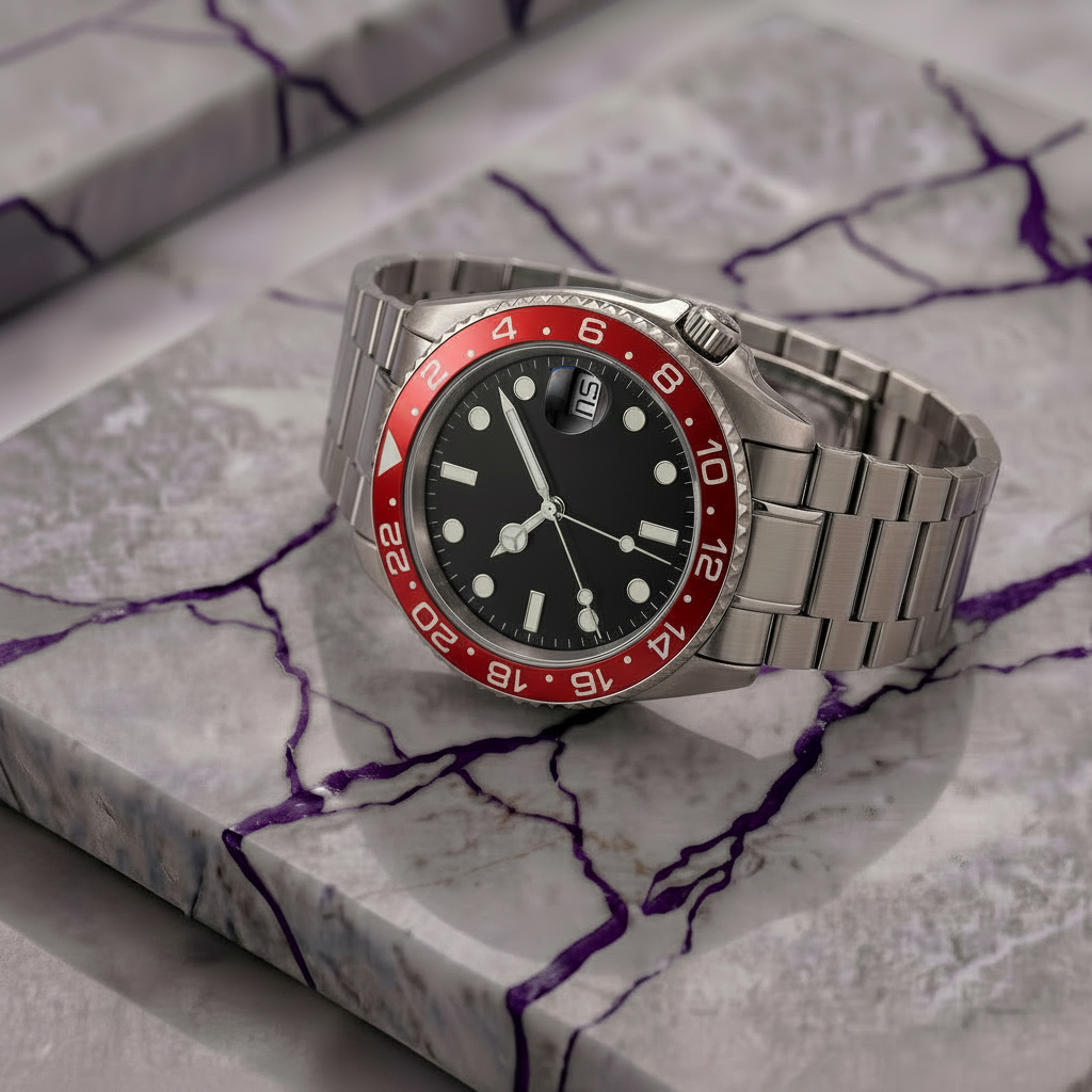 Pergor Navex RED Steel – automatic watch, stainless steel case and bracelet