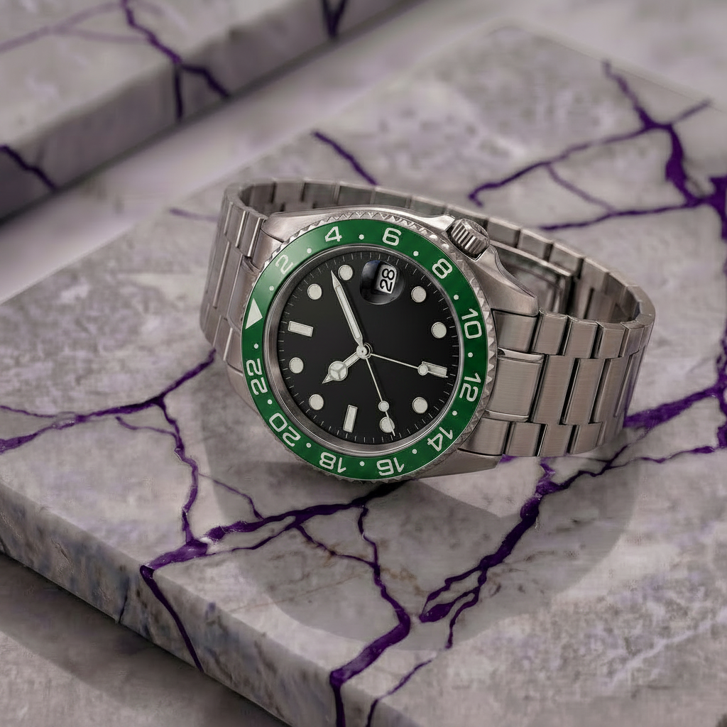 Pergor Navex Green Steel – automatic watch, stainless steel case and bracelet