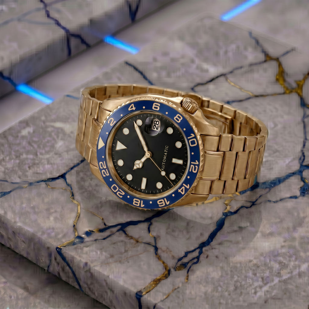 Pergor Navex Black Gold – automatic watch, stainless steel case and bracelet