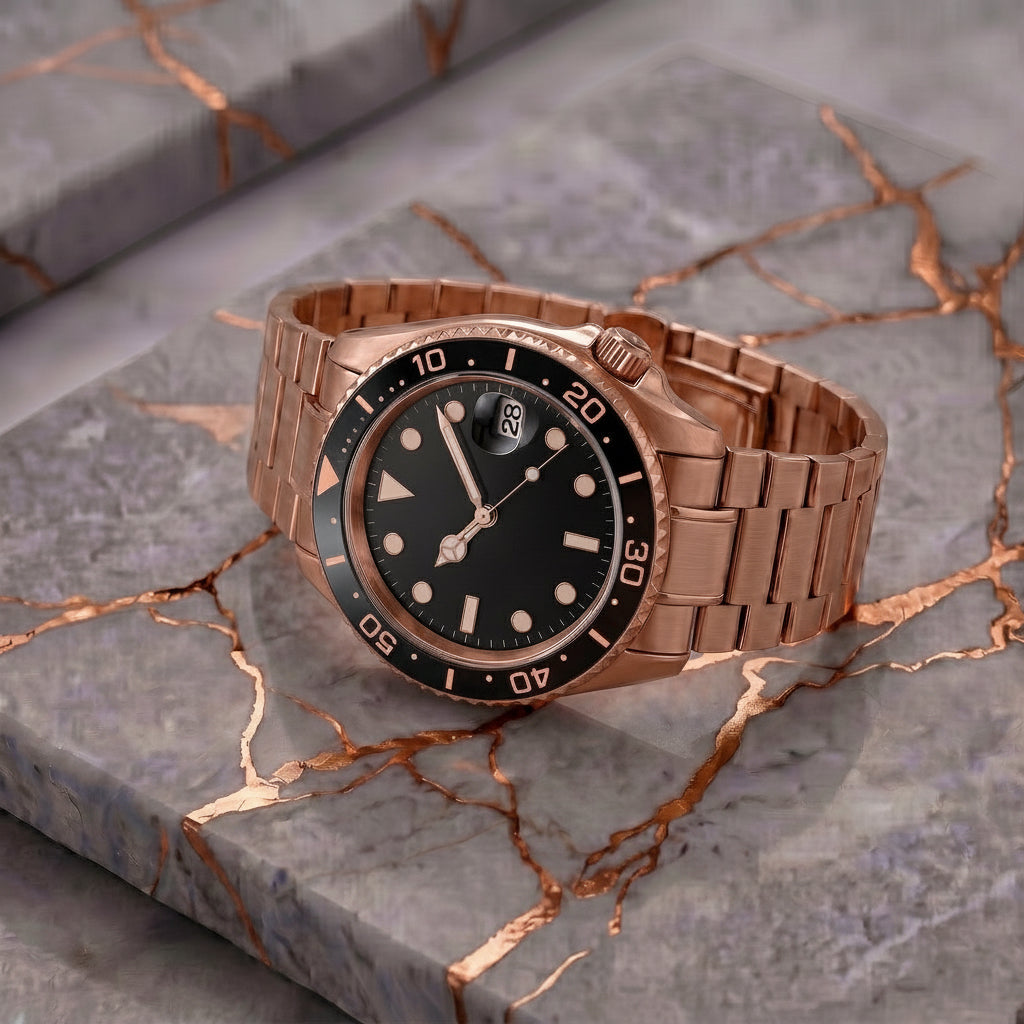 Pergor Montier Diver Rose – automatic watch, stainless steel case and bracelet