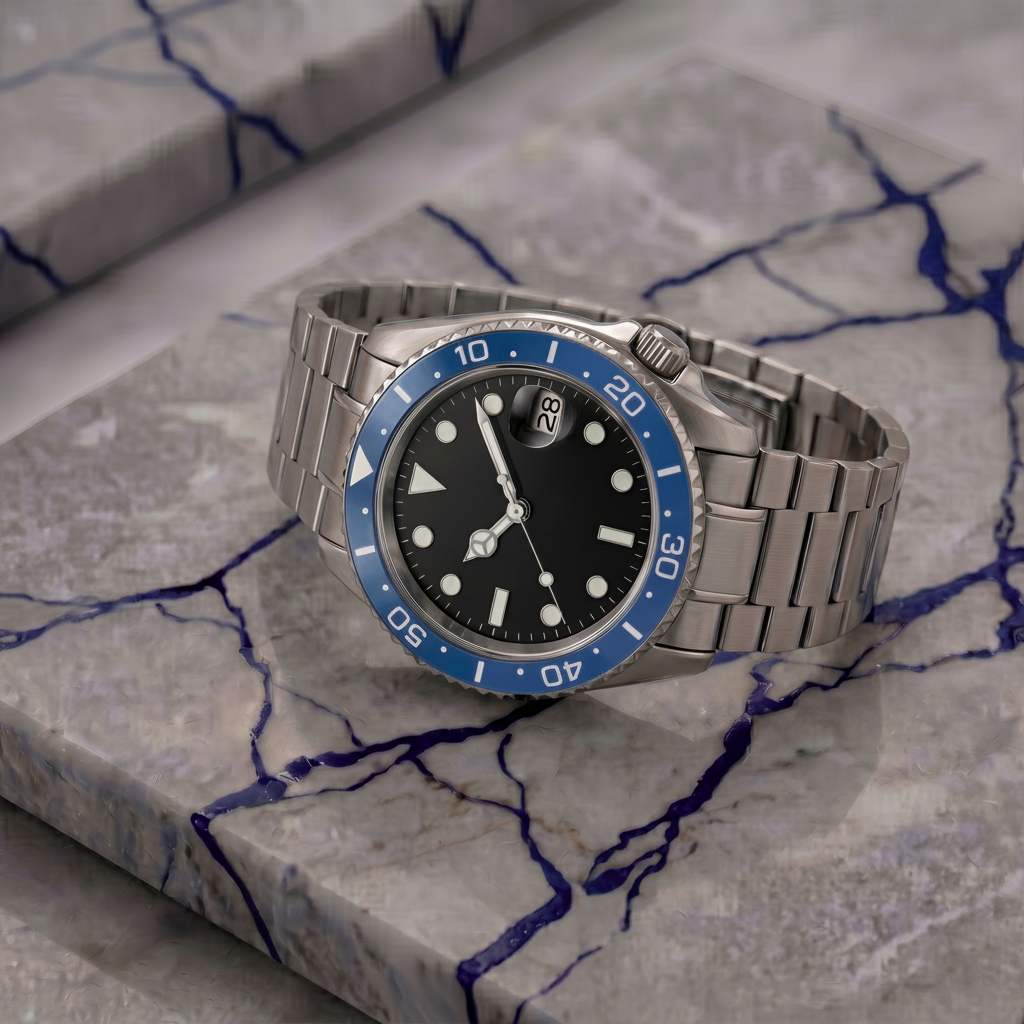 Pergor Montier Blue Steel – automatic watch, stainless steel case and bracelet
