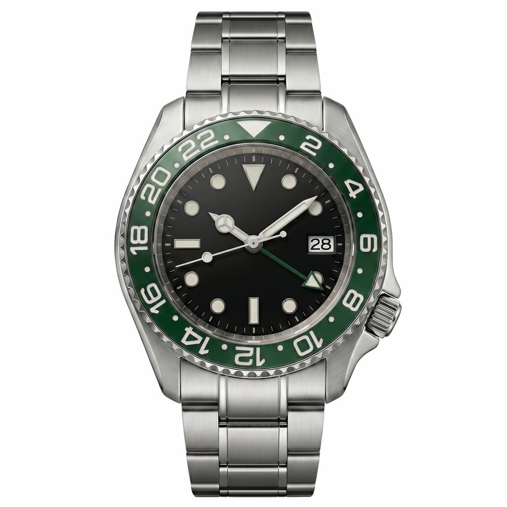 Pergor Navex Green Steel – automatic watch, stainless steel case and bracelet