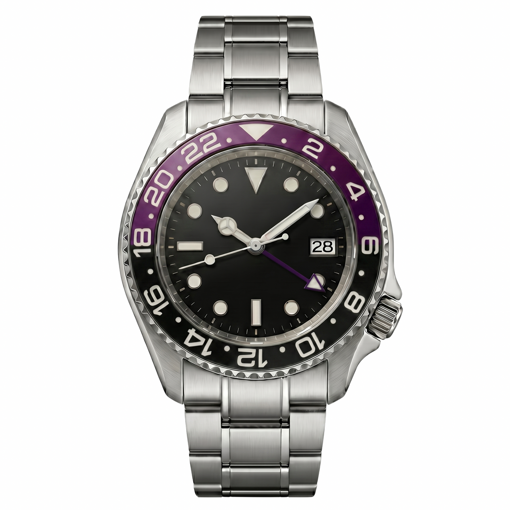 Pergor Navex Purple Steel – automatic watch, stainless steel case and bracelet