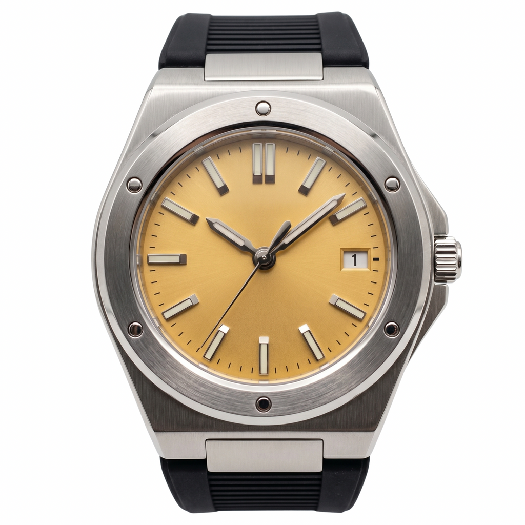 Pergor Valtor Yellow Rubber – automatic watch, stainless steel case and bracelet