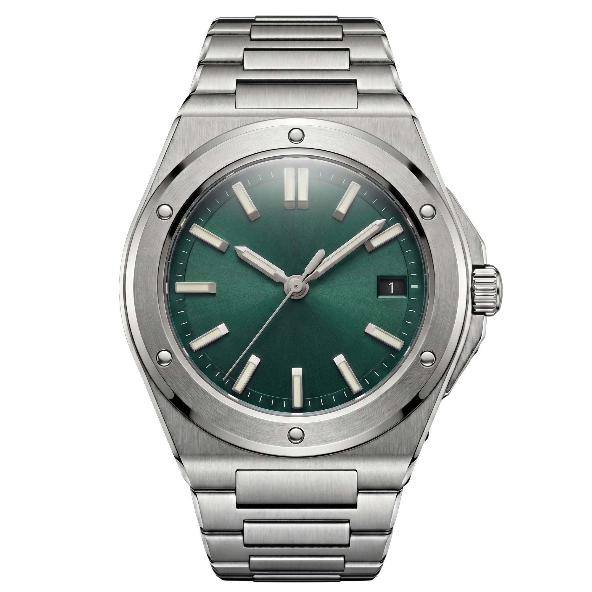 Pergor Valtor Green Steel – automatic watch, stainless steel case and bracelet