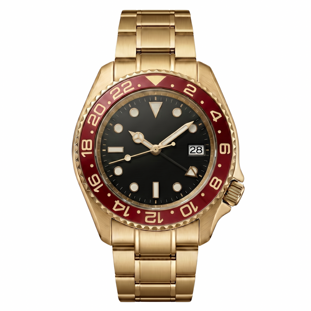 Pergor Navex RED Gold – automatic watch, stainless steel case and bracelet