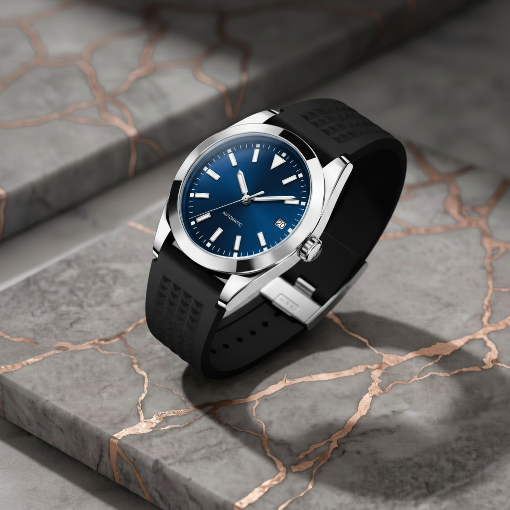 Pergor Veyra Deep Blue Rubber – automatic watch, stainless steel case and bracelet