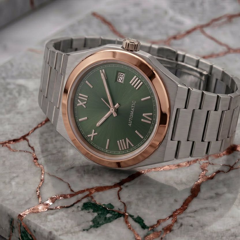Pergor Tolaris Arabic Olive TWO Tone – automatic watch, stainless steel case and bracelet