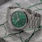 Pergor Tolaris Arabic Green Silver – automatic watch, stainless steel case and bracelet