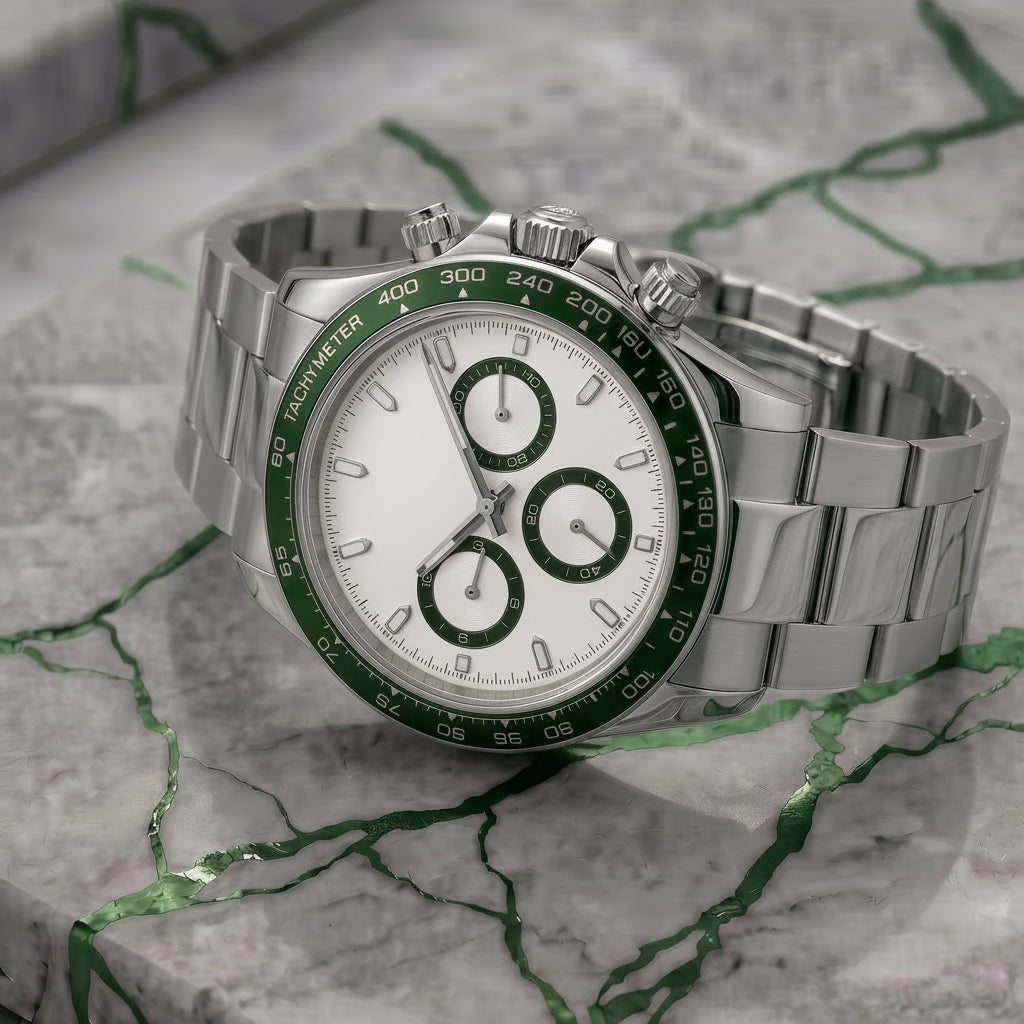 Pergor Torvex Green Steel – automatic watch, stainless steel case and bracelet