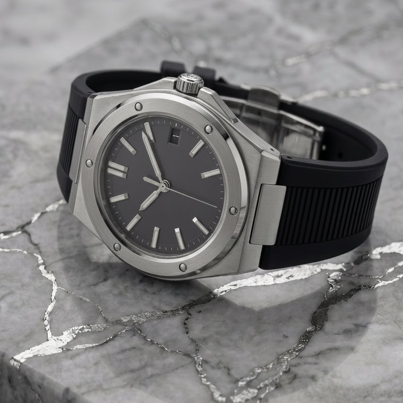 Pergor Valtor Grey Rubber – automatic watch, stainless steel case and bracelet