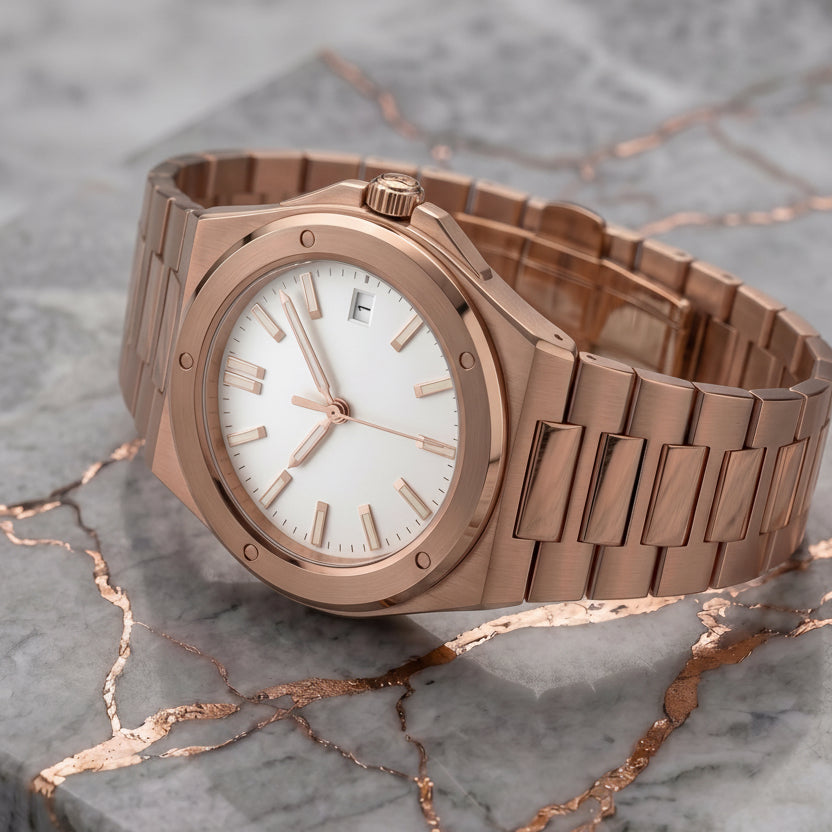 Pergor Valtor Champagne Rose – automatic watch, stainless steel case and bracelet