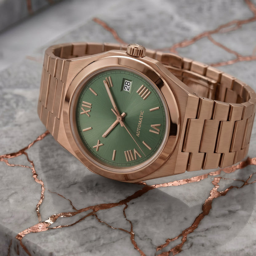 Pergor Tolaris Olive Rose – automatic watch, stainless steel case and bracelet