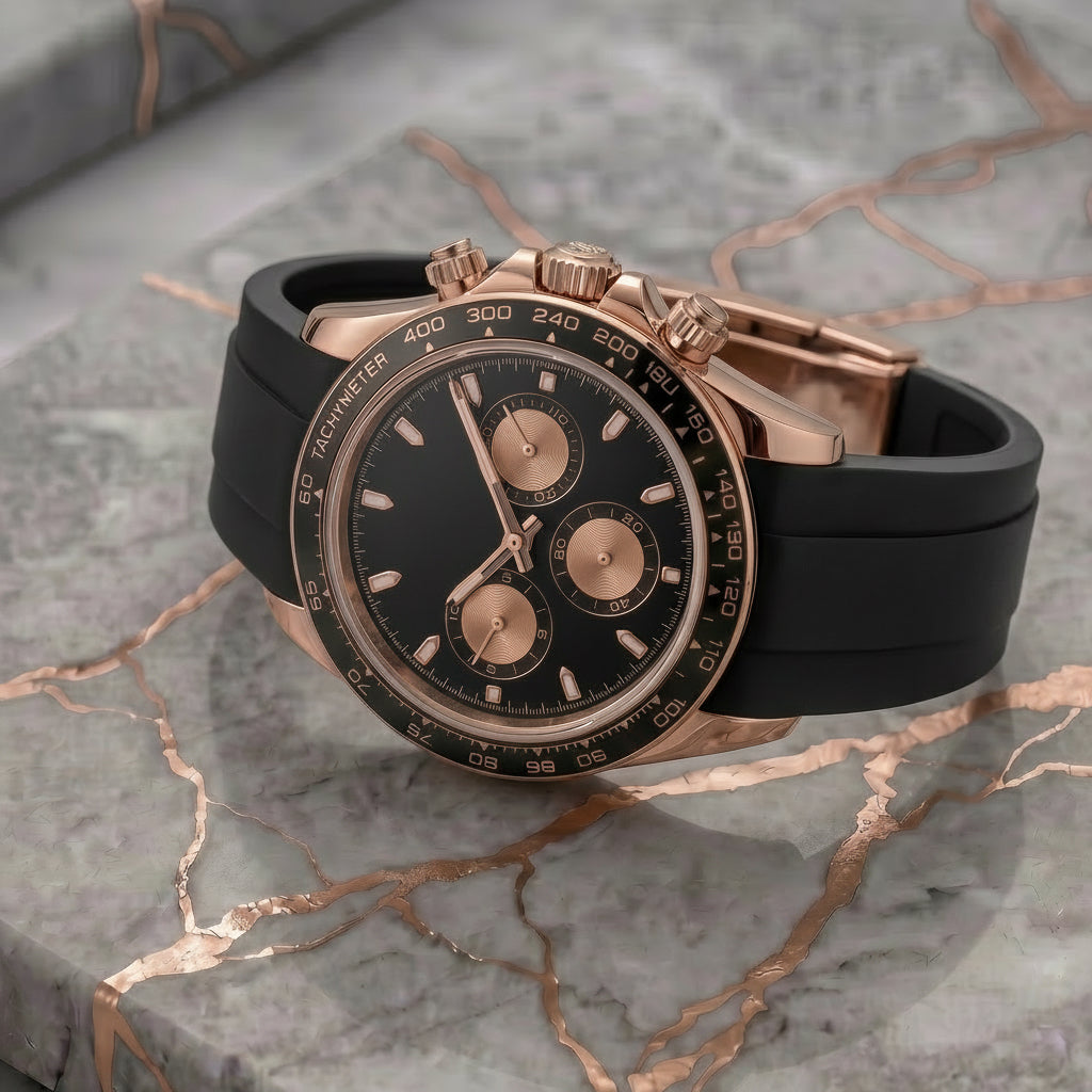 Pergor Torvex Black Rose Rubber – automatic watch, stainless steel case and bracelet