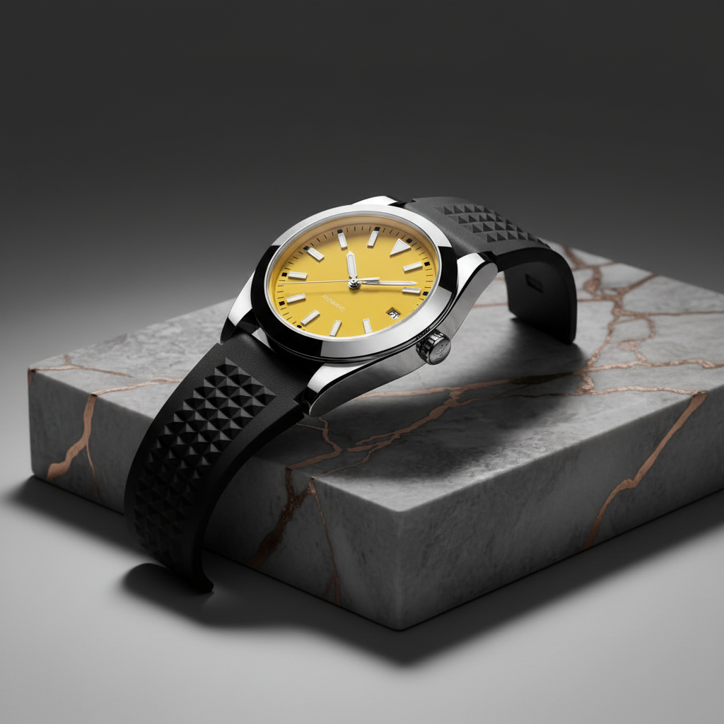 Pergor Veyra Yellow Rubber – automatic watch, stainless steel case and bracelet